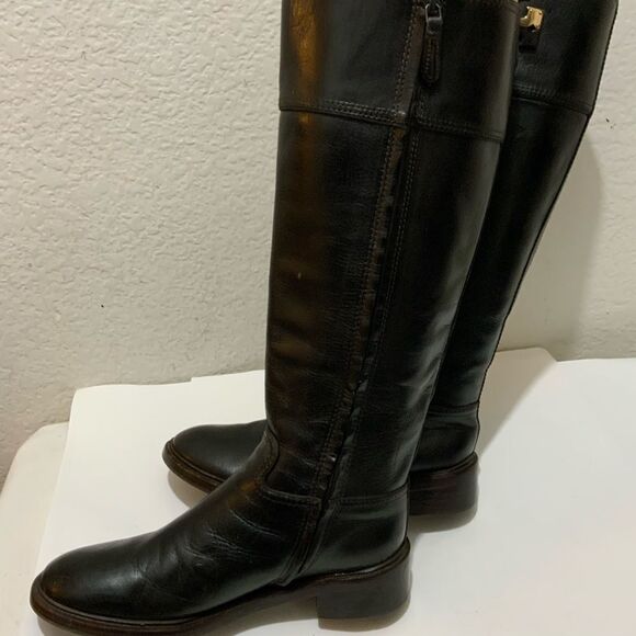 Tory Burch Lowell 2 Logo Brown  Leather Knee High Riding Boot 7 M Excellent - Picture 15 of 15